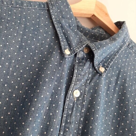 AE 100% Cotton Classic Fit Button Down Shirt Chambray Blue Polka-Dot Men's Sz XL - Picture 6 of 12